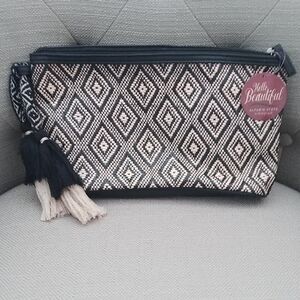 Altar'd State Black and Cream Diamond Clutch